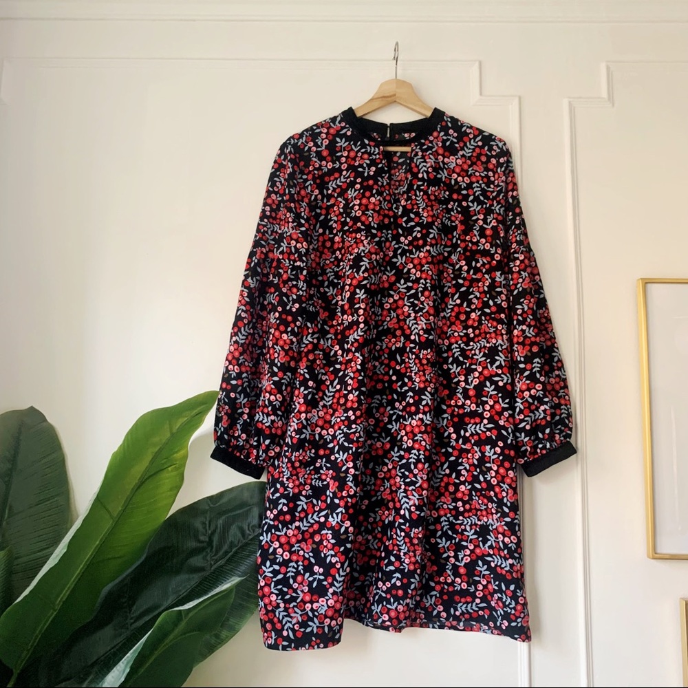 LOFT Swing berry dress with velvet trim, Sz L